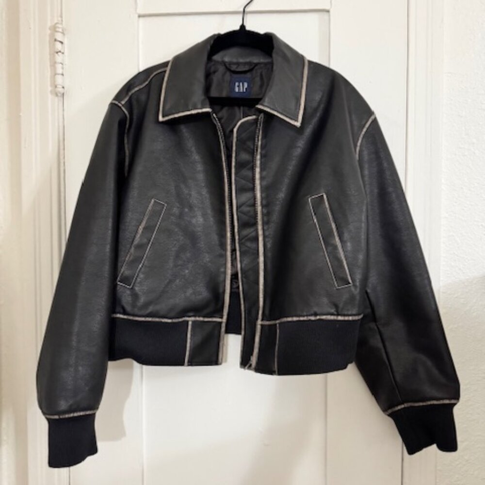 NWT GAP Vegan Leather Bomber Jacket, Black, SMALL